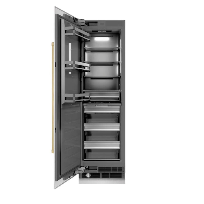 ZLINE Autograph Edition 24-Inch Column Freezer in DuraSnow® Stainless Steel with Graphite Gray Interior and Champagne Bronze Accents