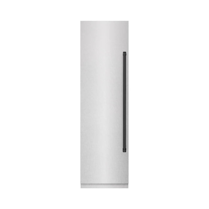 ZLINE Autograph Edition 24-Inch Column Freezer in DuraSnow® Stainless Steel with Graphite Gray Interior and Matte Black Accents