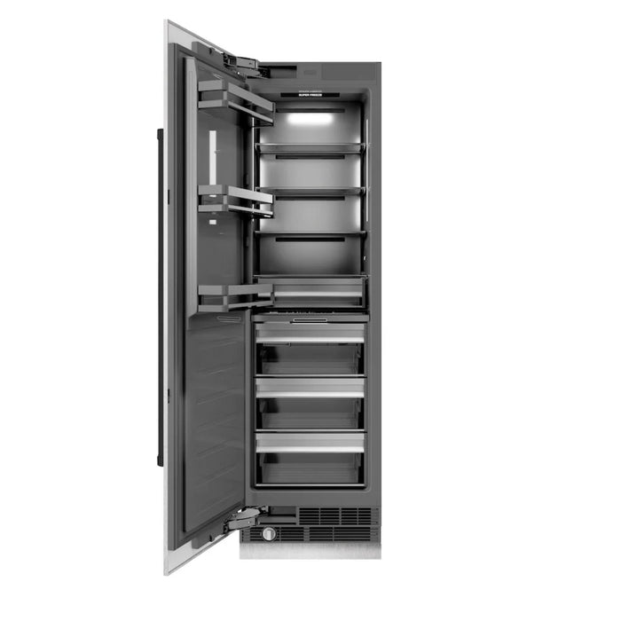 ZLINE Autograph Edition 24-Inch Column Freezer in DuraSnow® Stainless Steel with Graphite Gray Interior and Matte Black Accents