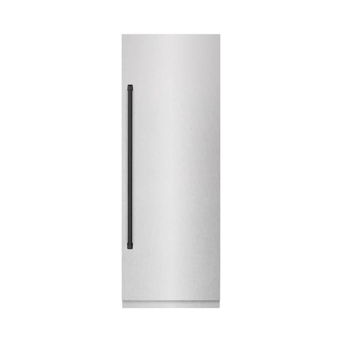 ZLINE Autograph Edition 30-Inch Column Refrigerator in DuraSnow® Stainless Steel with Graphite Gray Interior and Matte Black Accents