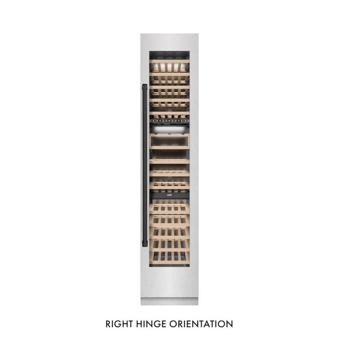 ZLINE Autograph Edition 18-Inch 9.0 Cu. Ft. Triple Zone Panel Ready Right Hinge Column Wine Cooler in White Matte with Champagne Bronze Accents