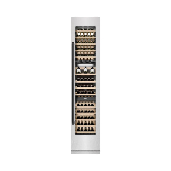 ZLINE Autograph Edition 18-Inch 9.0 Cu. Ft. Triple Zone Panel Ready Right Hinge Column Wine Cooler in White Matte with Champagne Bronze Accents