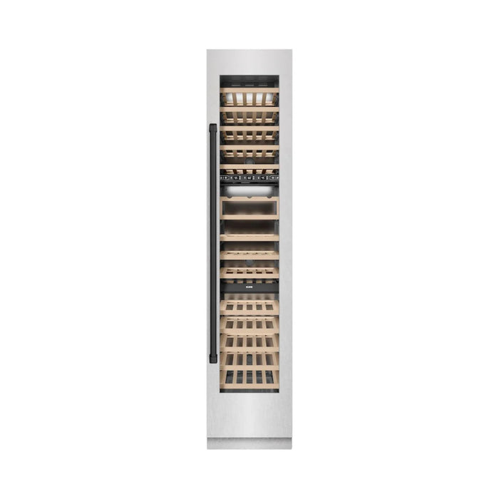 ZLINE Autograph Edition 18-Inch 9.0 Cu. Ft. Triple Zone Panel Ready Right Hinge Column Wine Cooler in White Matte with Champagne Bronze Accents