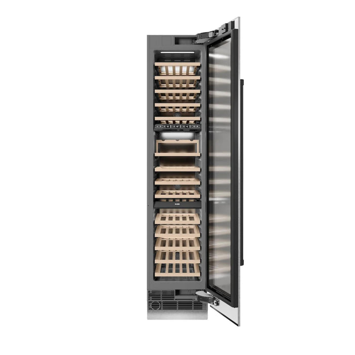 ZLINE Autograph Edition 18-Inch 9.0 Cu. Ft. Triple Zone Panel Ready Right Hinge Column Wine Cooler in White Matte with Champagne Bronze Accents