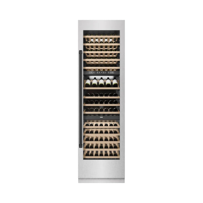 ZLINE Autograph Edition 24-Inch Triple Zone 100 Bottle Column Wine Cooler in DuraSnow® Stainless Steel with Matte Black Accents