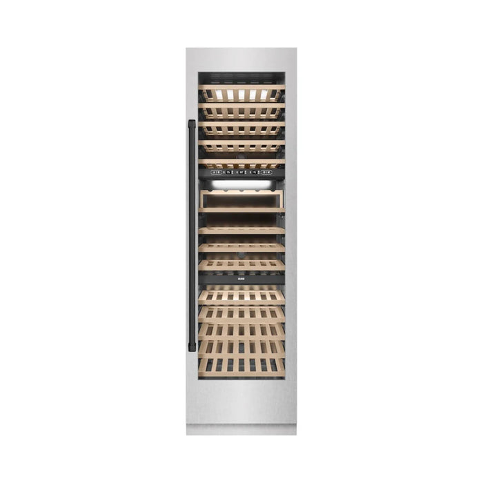 ZLINE Autograph Edition 24-Inch Triple Zone 100 Bottle Column Wine Cooler in DuraSnow® Stainless Steel with Matte Black Accents