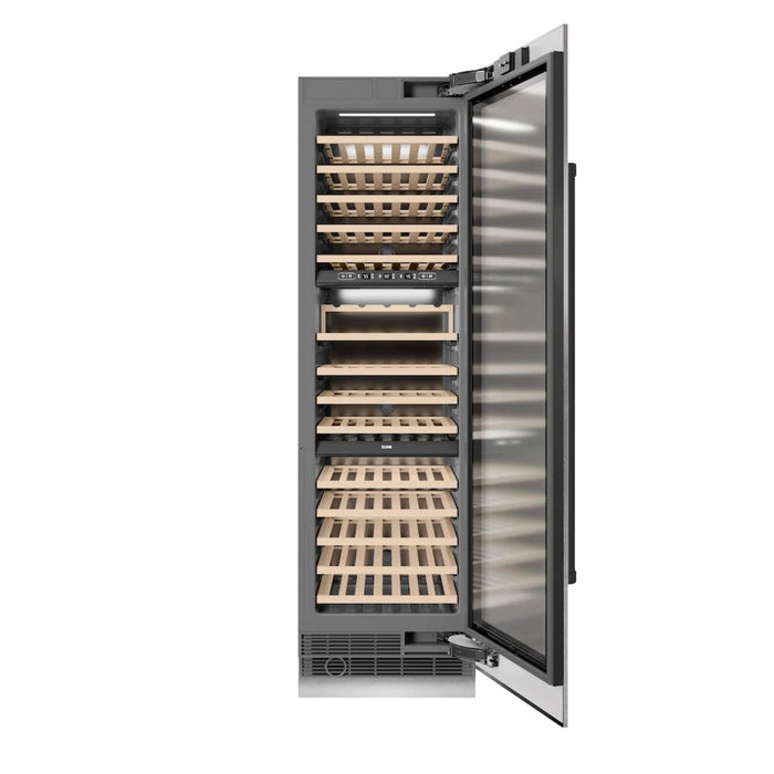 ZLINE Autograph Edition 24-Inch Triple Zone 100 Bottle Column Wine Cooler in DuraSnow® Stainless Steel with Matte Black Accents