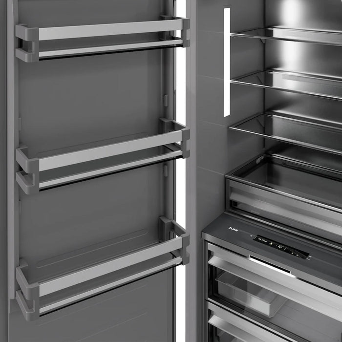 ZLINE Autograph Edition 30-Inch Column Refrigerator in Stainless Steel with Graphite Gray Interior and Matte Black Accents