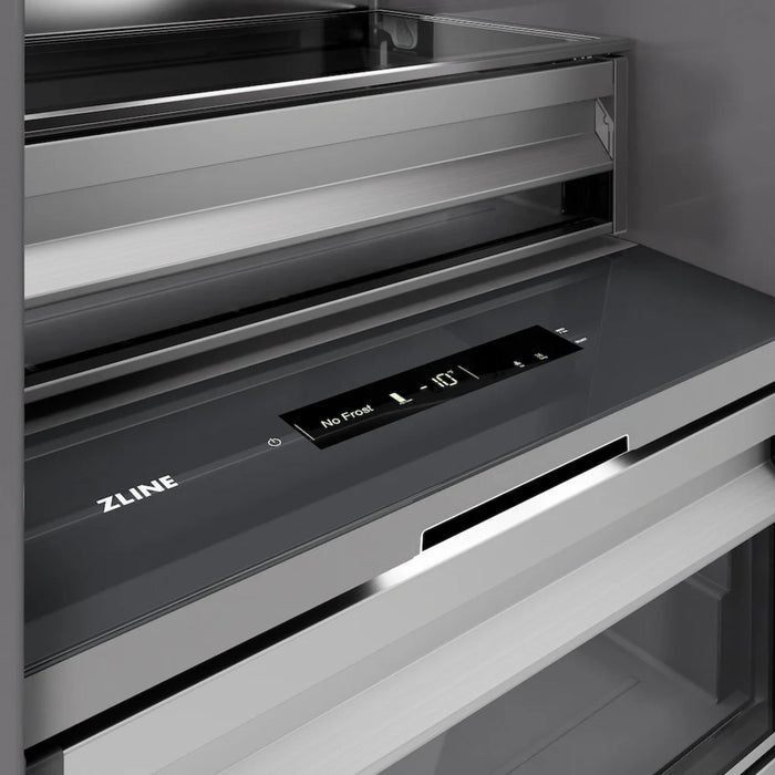ZLINE Autograph Edition 30-Inch Column Refrigerator in Stainless Steel with Graphite Gray Interior and Matte Black Accents