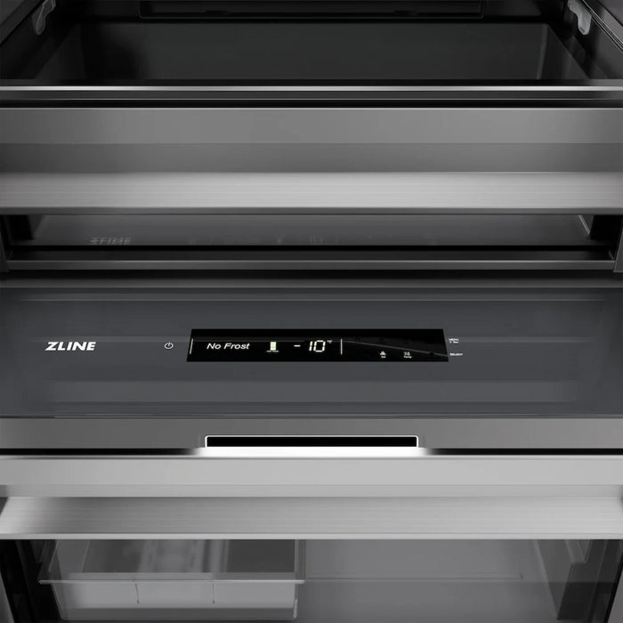 ZLINE Autograph Edition 30-Inch Column Refrigerator in Stainless Steel with Graphite Gray Interior and Matte Black Accents