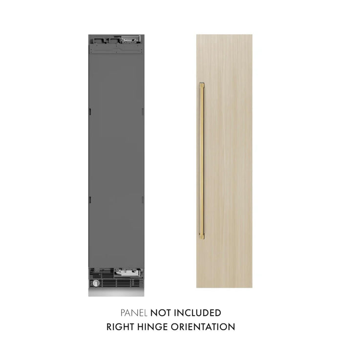 ZLINE 18-Inch 68-Bottle 9.0 Cu. Ft. Autograph Edition Triple Zone Panel Ready Right Hinge Column Wine Cooler with Polished Gold Accents