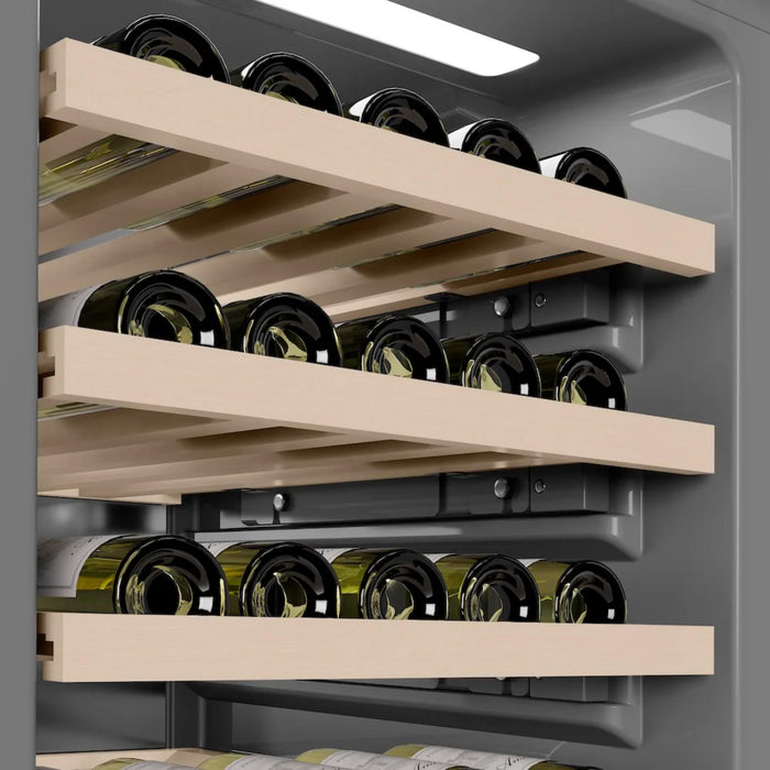 ZLINE Autograph Edition 18 in. 9.0 cu. ft. Triple Zone 68 Bottle Panel Ready Left Hinge Column Wine Cooler with Champagne Bronze Accents
