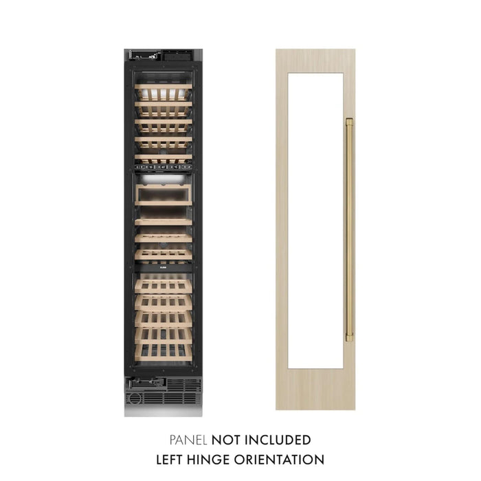 ZLINE Autograph Edition 18 in. 9.0 cu. ft. Triple Zone 68 Bottle Panel Ready Left Hinge Column Wine Cooler with Champagne Bronze Accents