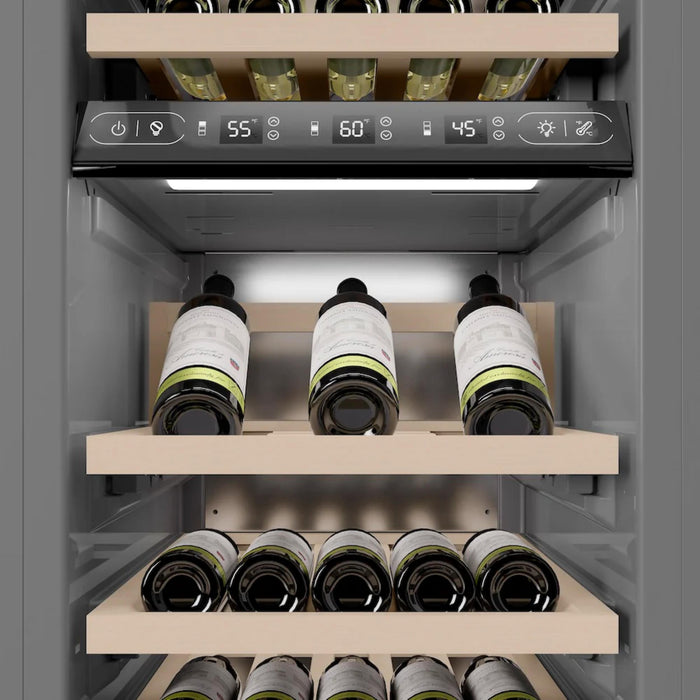 ZLINE 24-Inch 44-Bottle 4.8 Cu. Ft. Autograph Edition Dual Zone Built-In Wine Cooler with Panel Ready Door and Polished Gold Accents