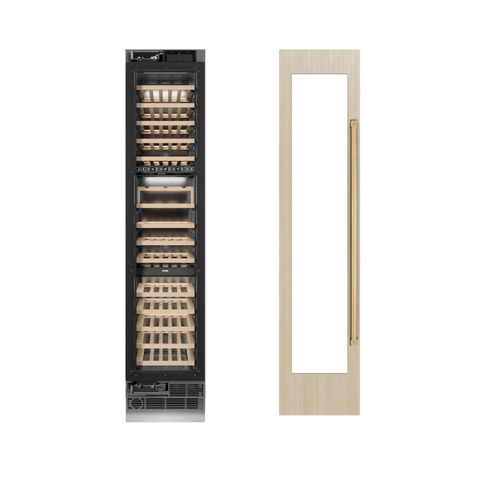 ZLINE 18-Inch 9.0 Cu. Ft. Autograph Edition Triple Zone Panel Ready Column Wine Cooler with Polished Gold Accents