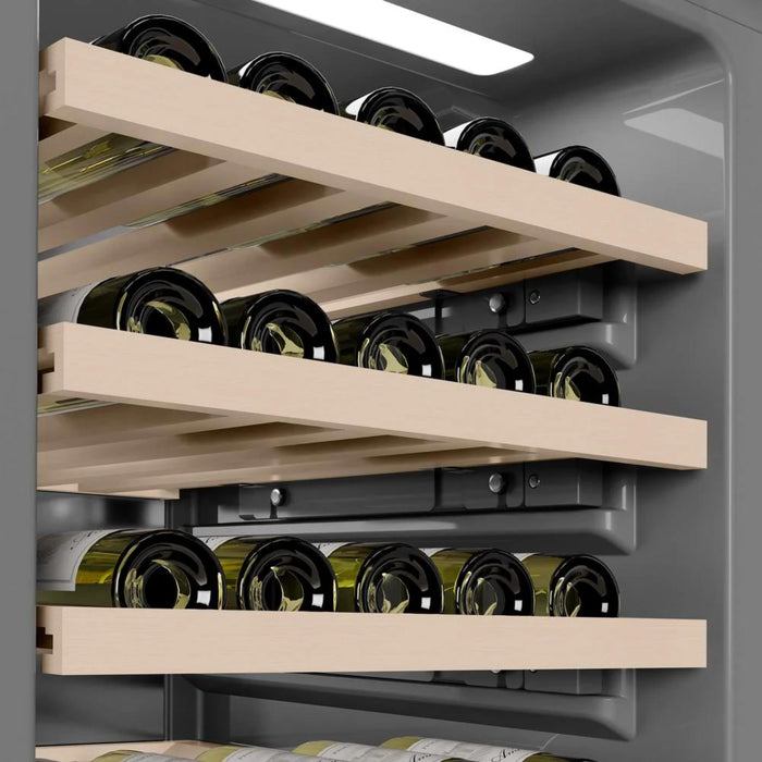 ZLINE Autograph Edition 18 in. 9.0 cu. ft. Triple Zone 68 Bottle Panel Ready Left Hinge Column Wine Cooler with Champagne Bronze Accents