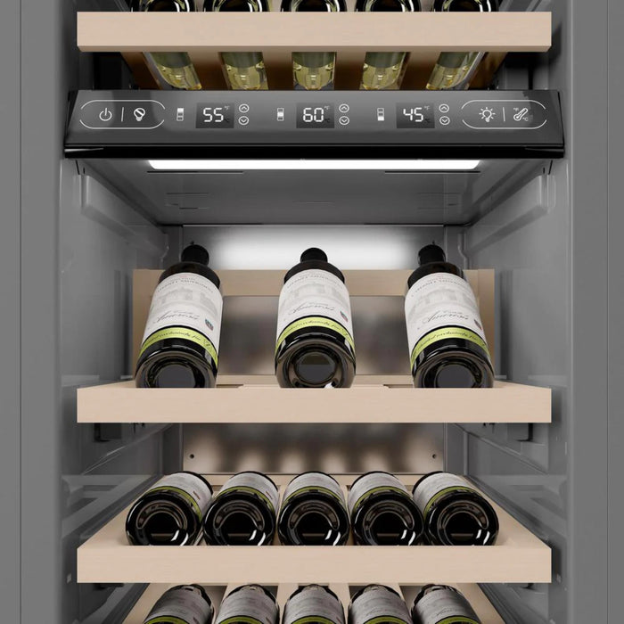 ZLINE Autograph Edition 18 in. 9.0 cu. ft. Triple Zone 68 Bottle Panel Ready Left Hinge Column Wine Cooler with Champagne Bronze Accents