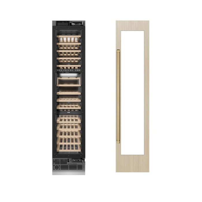 ZLINE 18-Inch 68-Bottle 9.0 Cu. Ft. Autograph Edition Triple Zone Panel Ready Right Hinge Column Wine Cooler with Champagne Bronze Accents