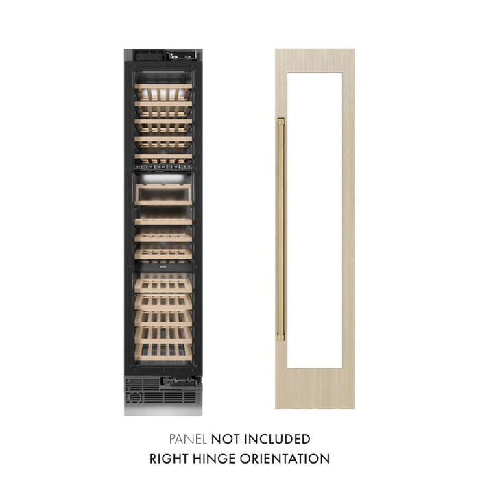 ZLINE 18-Inch 68-Bottle 9.0 Cu. Ft. Autograph Edition Triple Zone Panel Ready Right Hinge Column Wine Cooler with Champagne Bronze Accents
