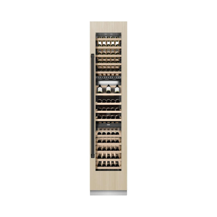 ZLINE 18-Inch 68-Bottle 9.0 Cu. Ft. Autograph Edition Triple Zone Panel Ready Column Wine Cooler with Matte Black Accents
