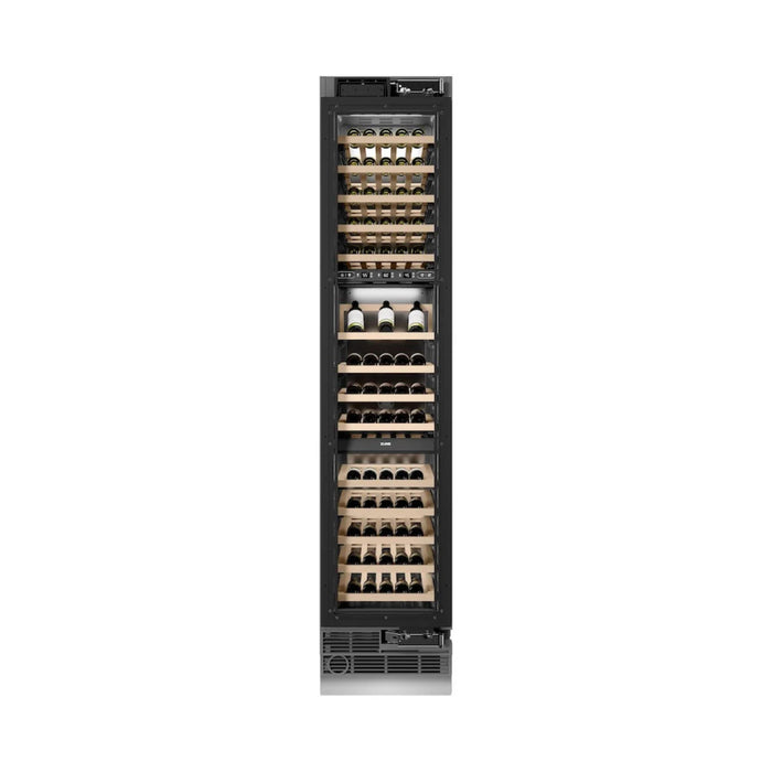ZLINE 18-Inch 68-Bottle 9.0 Cu. Ft. Autograph Edition Triple Zone Panel Ready Column Wine Cooler with Matte Black Accents
