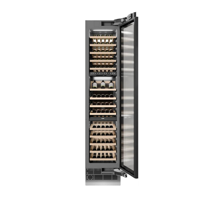 ZLINE 18-Inch 68-Bottle 9.0 Cu. Ft. Autograph Edition Triple Zone Panel Ready Column Wine Cooler with Matte Black Accents