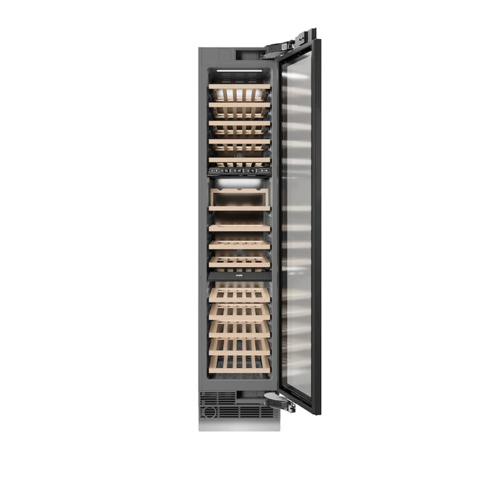 ZLINE 18-Inch 68-Bottle 9.0 Cu. Ft. Autograph Edition Triple Zone Panel Ready Column Wine Cooler with Matte Black Accents