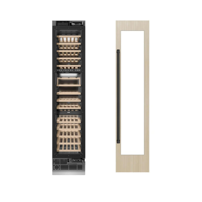 ZLINE 18-Inch 68-Bottle 9.0 Cu. Ft. Autograph Edition Triple Zone Panel Ready Column Wine Cooler with Matte Black Accents