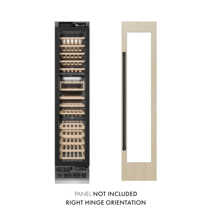 ZLINE 18-Inch 68-Bottle 9.0 Cu. Ft. Autograph Edition Triple Zone Panel Ready Column Wine Cooler with Matte Black Accents