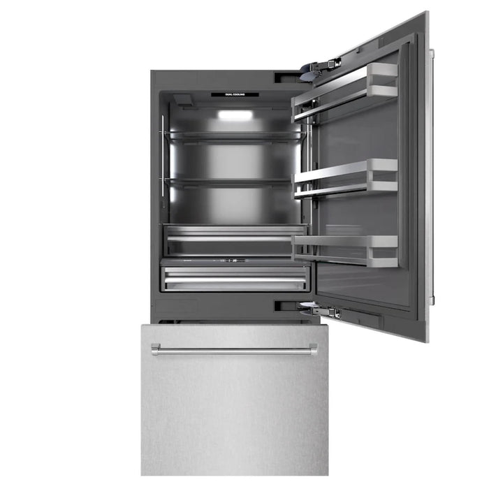 ZLINE 36" Built-In Bottom Freezer Refrigerator with Water Dispenser and Ice Maker in Satin Stainless Steel