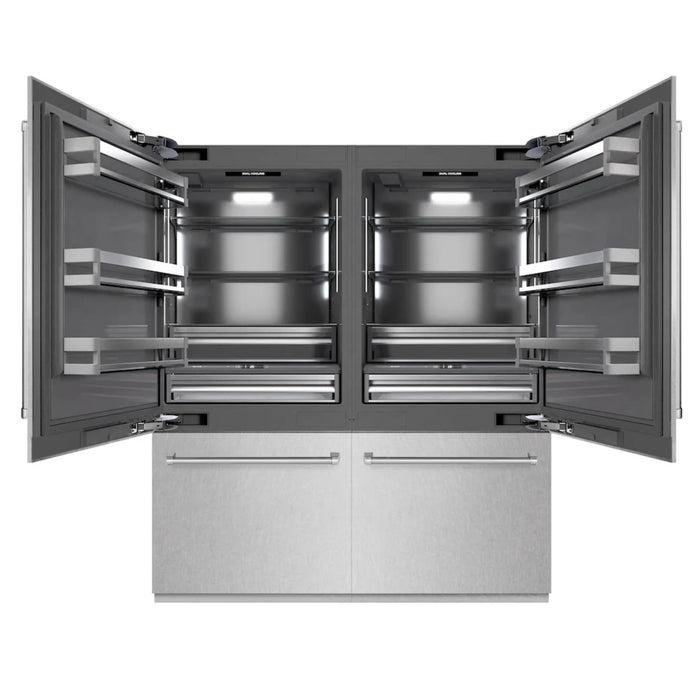 ZLINE 72" Built-In French Door Bottom Freezer Refrigerator with Water Dispensers and Ice Makers in Satin Stainless Steel