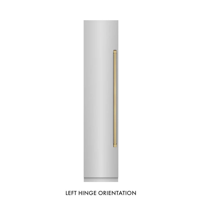 ZLINE Autograph Edition 18-Inch Left Hinge Column Freezer in Stainless Steel with Graphite Gray Interior and Polished Gold Accents