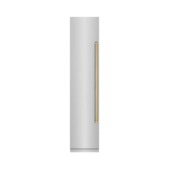 ZLINE Autograph Edition 18-Inch Left Hinge Column Freezer in Stainless Steel with Graphite Gray Interior and Polished Gold Accents