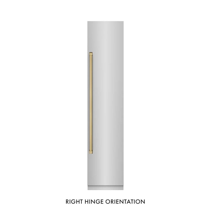 ZLINE Autograph Edition 18-Inch Right Hinge Column Freezer in Stainless Steel with Graphite Gray Interior and Polished Gold Accents