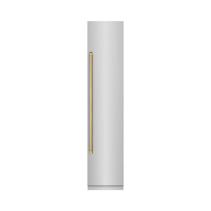 ZLINE Autograph Edition 18-Inch Right Hinge Column Freezer in Stainless Steel with Graphite Gray Interior and Polished Gold Accents