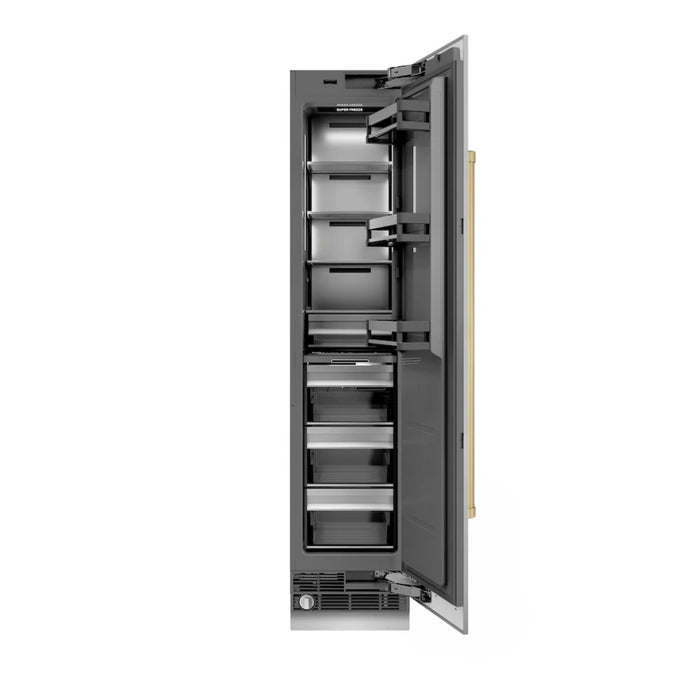 ZLINE Autograph Edition 18-Inch Right Hinge Column Freezer in Stainless Steel with Graphite Gray Interior and Polished Gold Accents