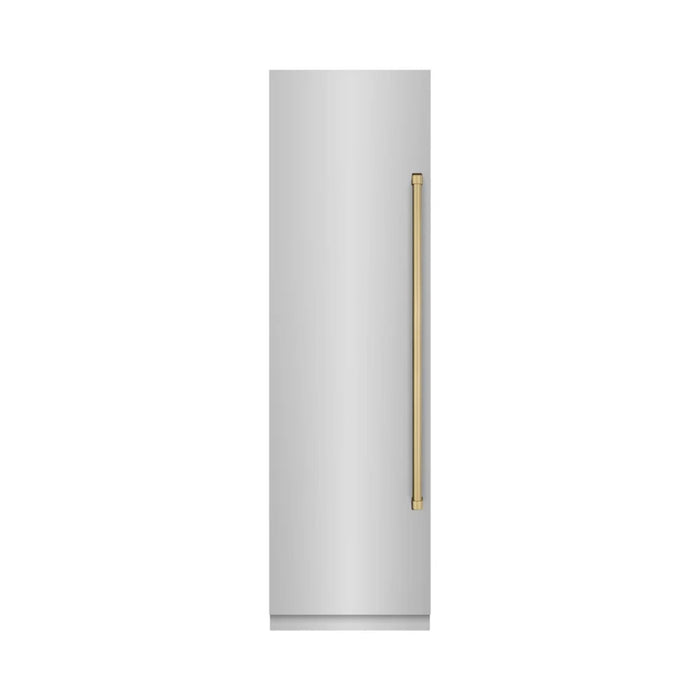 ZLINE Autograph Edition 24-Inch Column Freezer in Stainless Steel with Graphite Gray Interior and Champagne Bronze Accents