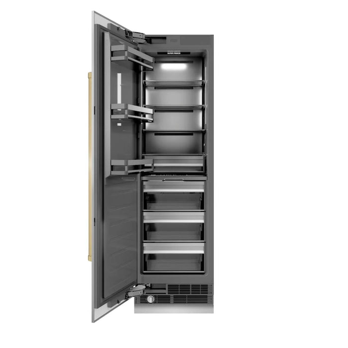 ZLINE Autograph Edition 24-Inch Column Freezer in Stainless Steel with Graphite Gray Interior and Champagne Bronze Accents