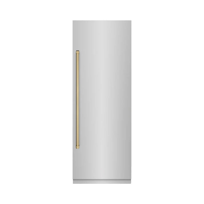 ZLINE Autograph Edition 30-Inch Bottom Freezer Refrigerator in Stainless Steel with Polished Gold Accents