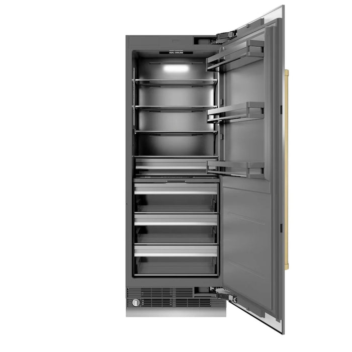 ZLINE Autograph Edition 30-Inch Bottom Freezer Refrigerator in Stainless Steel with Polished Gold Accents