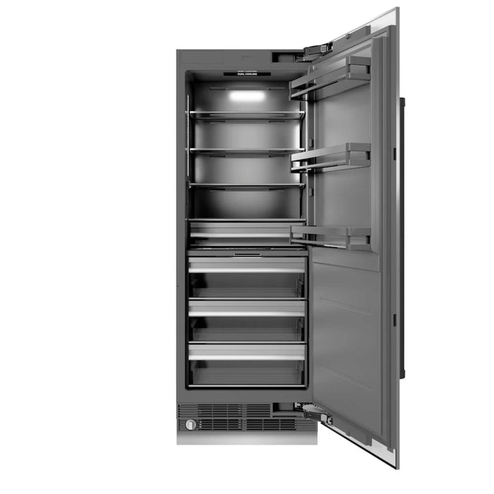 ZLINE Autograph Edition 30-Inch Column Refrigerator in Stainless Steel with Graphite Gray Interior and Matte Black Accents