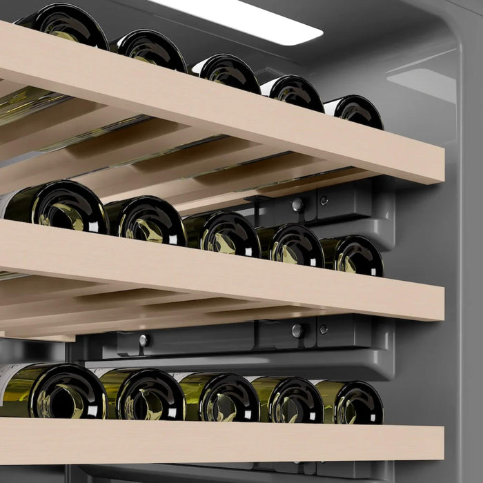 ZLINE Autograph Edition 24-Inch Triple Zone 100 Bottle Column Wine Cooler in White Matte with Polished Gold Accents
