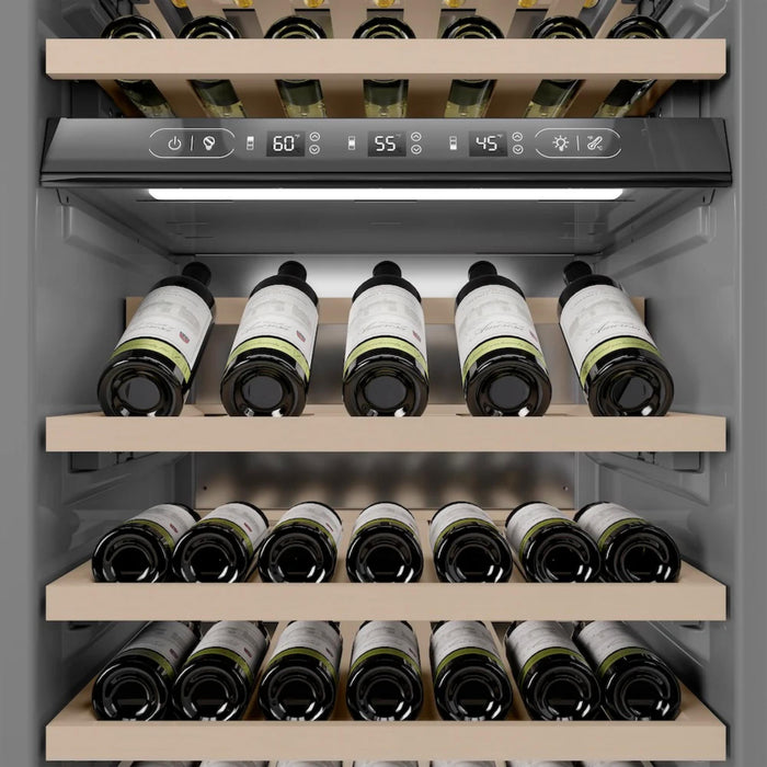 ZLINE Autograph Edition 24-Inch Triple Zone 100 Bottle Column Wine Cooler in White Matte with Polished Gold Accents