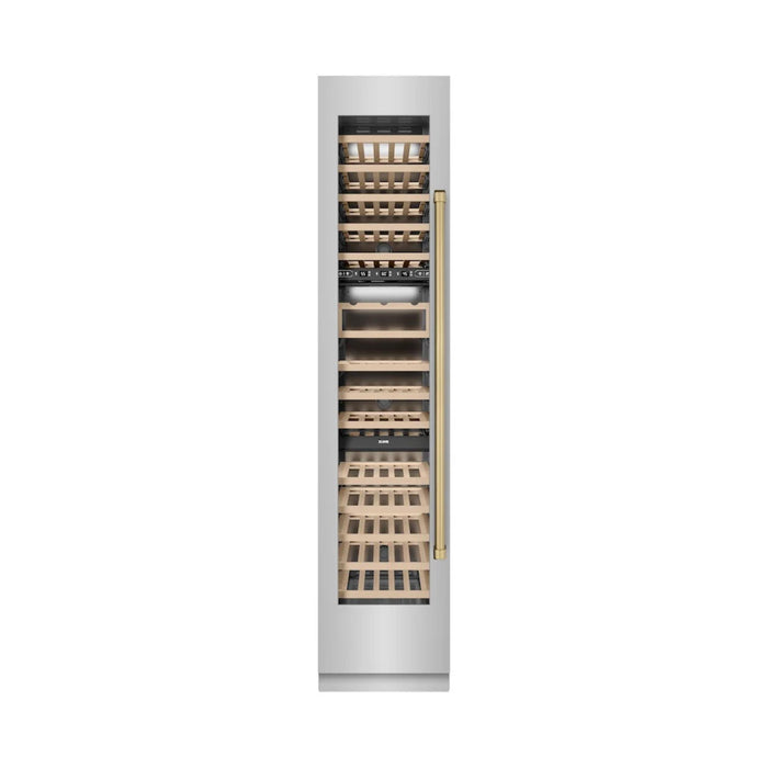 ZLINE 18-Inch 9.0 Cu. Ft. Autograph Edition Triple Zone Panel Ready Left Hinge Column Wine Cooler with Polished Gold Accents