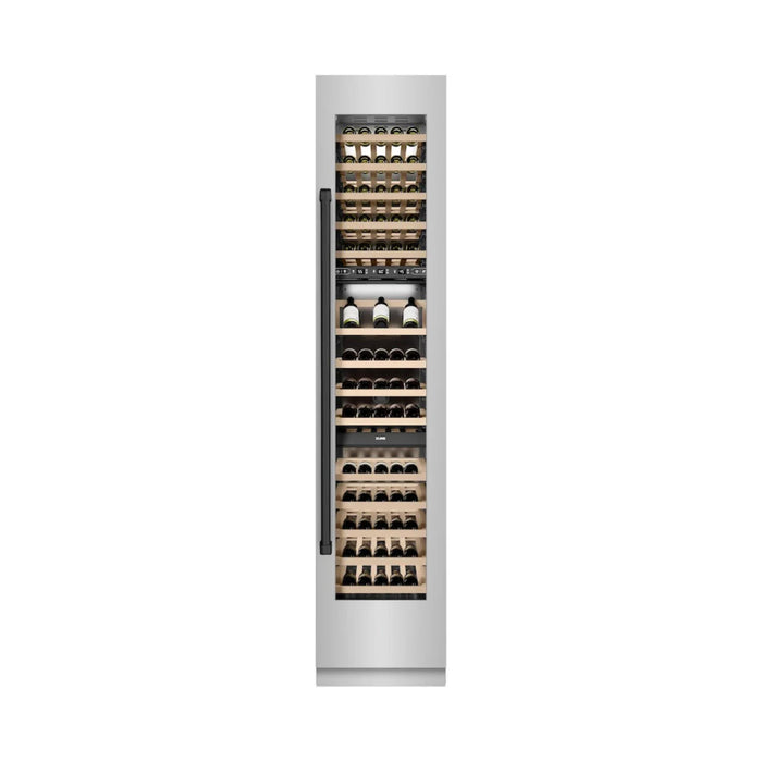 ZLINE Autograph Edition 18-Inch 9.0 Cu. Ft. Triple Zone Panel Ready Right Hinge Column Wine Cooler in Stainless Steel with Matte Black Accents
