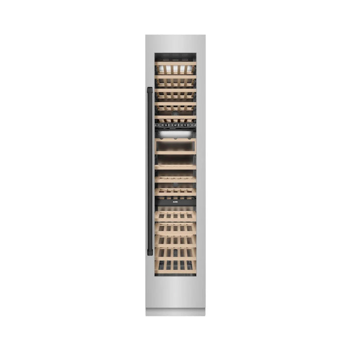 ZLINE Autograph Edition 18-Inch 9.0 Cu. Ft. Triple Zone Panel Ready Right Hinge Column Wine Cooler in Stainless Steel with Matte Black Accents