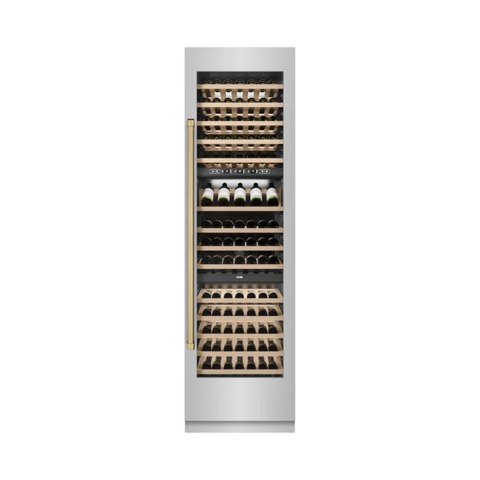 ZLINE Autograph Edition 24-Inch Triple Zone Column Wine Cooler in Stainless Steel with Polished Gold Accents