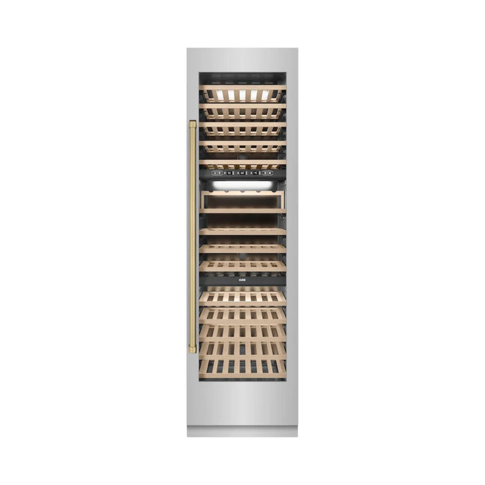 ZLINE Autograph Edition 24-Inch Triple Zone Column Wine Cooler in Stainless Steel with Polished Gold Accents