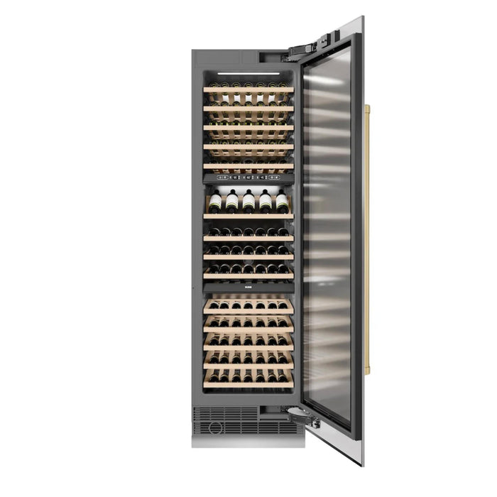 ZLINE Autograph Edition 24-Inch Triple Zone Column Wine Cooler in Stainless Steel with Polished Gold Accents