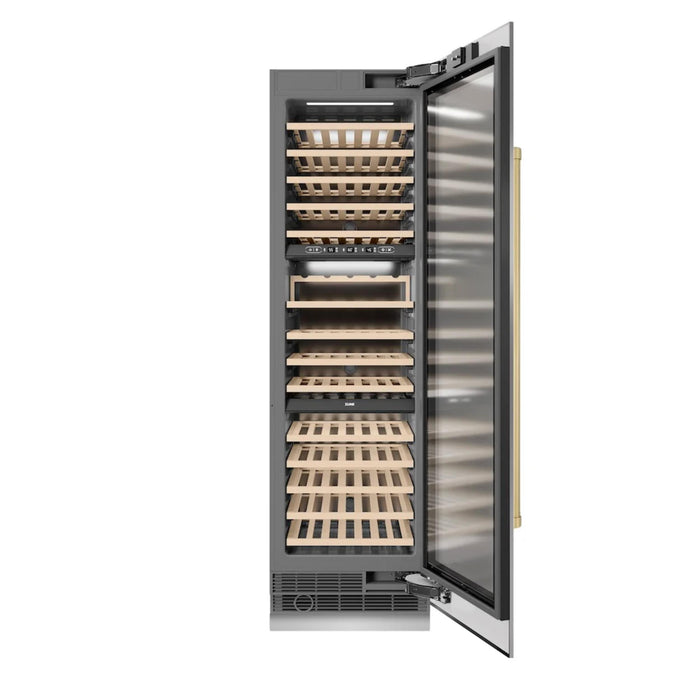ZLINE Autograph Edition 24-Inch Triple Zone Column Wine Cooler in Stainless Steel with Polished Gold Accents